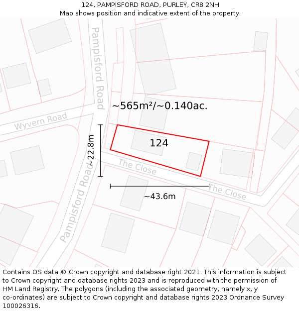 124, PAMPISFORD ROAD, PURLEY, CR8 2NH: Plot and title map