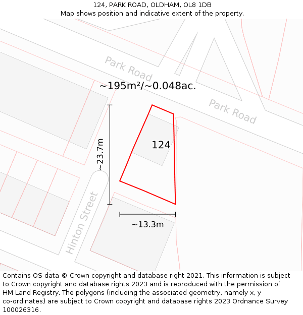 124, PARK ROAD, OLDHAM, OL8 1DB: Plot and title map