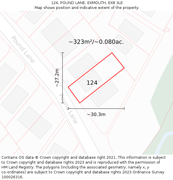 124, POUND LANE, EXMOUTH, EX8 3LE: Plot and title map