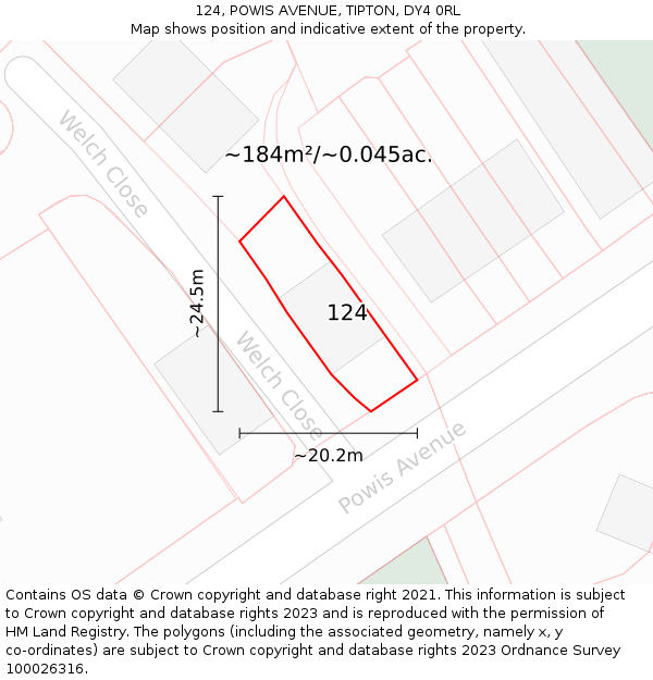 124, POWIS AVENUE, TIPTON, DY4 0RL: Plot and title map