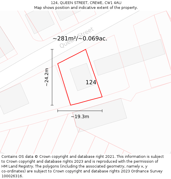 124, QUEEN STREET, CREWE, CW1 4AU: Plot and title map