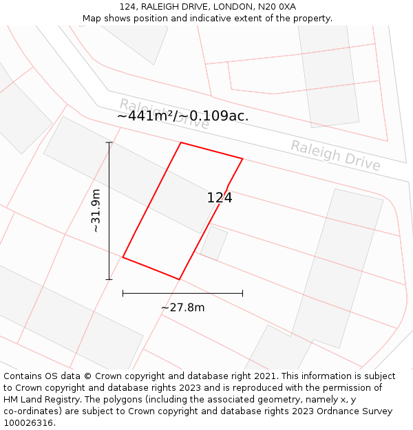 124, RALEIGH DRIVE, LONDON, N20 0XA: Plot and title map