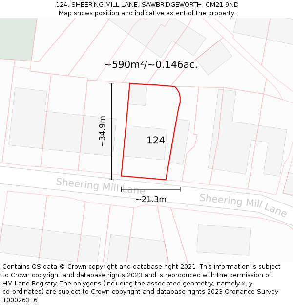 124, SHEERING MILL LANE, SAWBRIDGEWORTH, CM21 9ND: Plot and title map