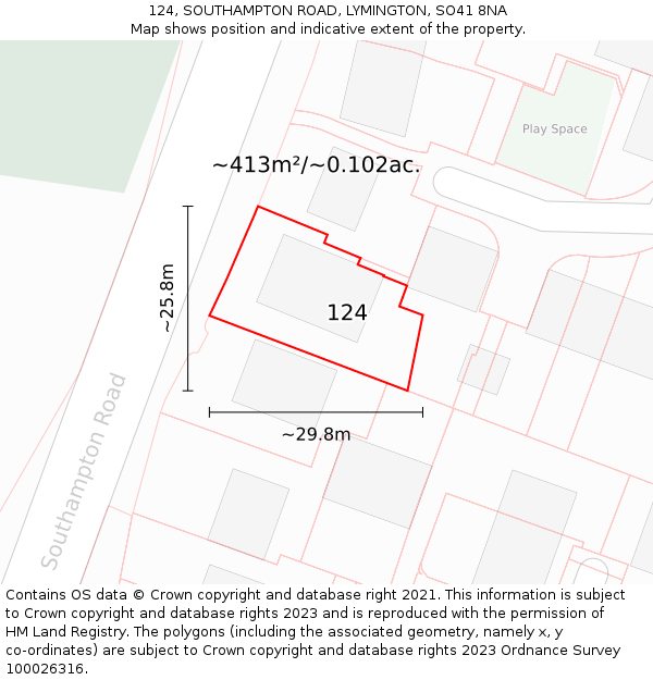 124, SOUTHAMPTON ROAD, LYMINGTON, SO41 8NA: Plot and title map