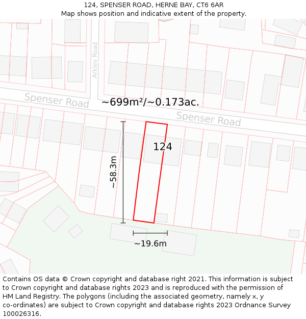 124, SPENSER ROAD, HERNE BAY, CT6 6AR: Plot and title map