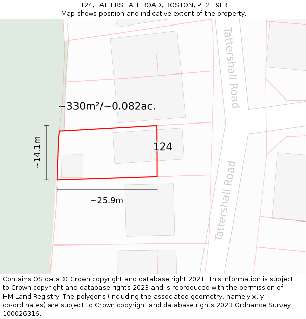 124, TATTERSHALL ROAD, BOSTON, PE21 9LR: Plot and title map