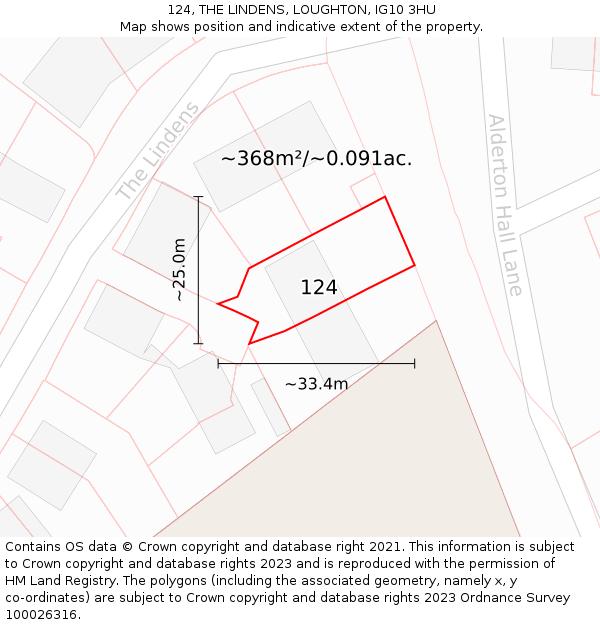 124, THE LINDENS, LOUGHTON, IG10 3HU: Plot and title map