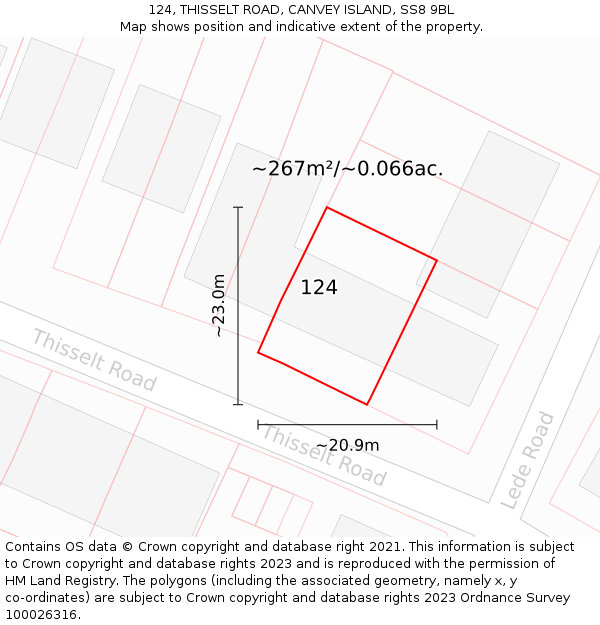 124, THISSELT ROAD, CANVEY ISLAND, SS8 9BL: Plot and title map