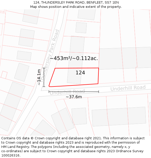 124, THUNDERSLEY PARK ROAD, BENFLEET, SS7 1EN: Plot and title map