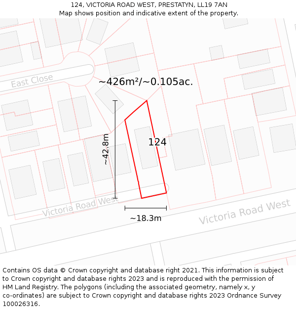 124, VICTORIA ROAD WEST, PRESTATYN, LL19 7AN: Plot and title map