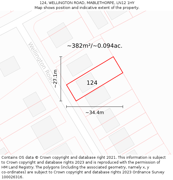 124, WELLINGTON ROAD, MABLETHORPE, LN12 1HY: Plot and title map