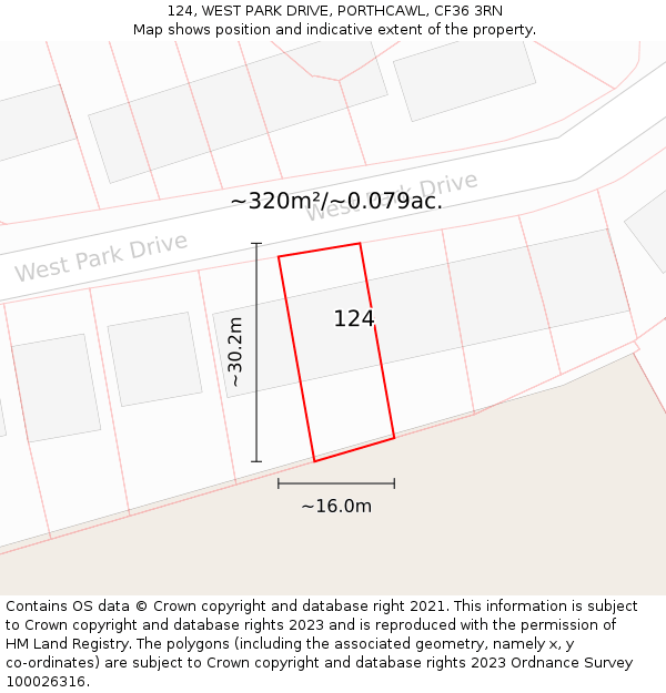 124, WEST PARK DRIVE, PORTHCAWL, CF36 3RN: Plot and title map