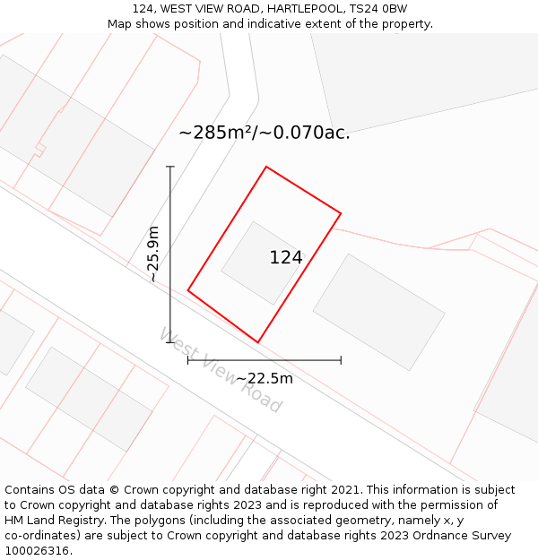 124, WEST VIEW ROAD, HARTLEPOOL, TS24 0BW: Plot and title map