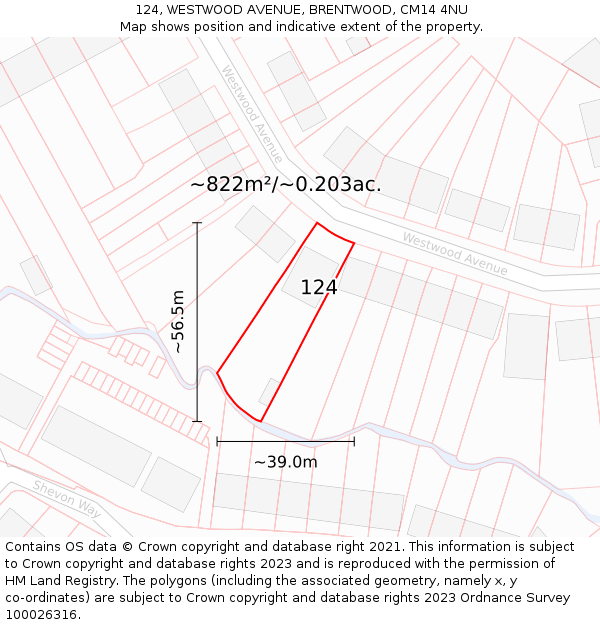 124, WESTWOOD AVENUE, BRENTWOOD, CM14 4NU: Plot and title map