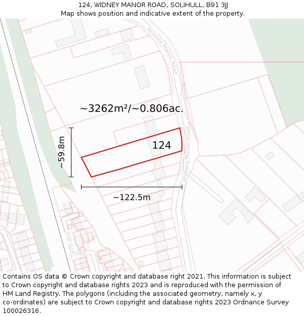 124, WIDNEY MANOR ROAD, SOLIHULL, B91 3JJ: Plot and title map