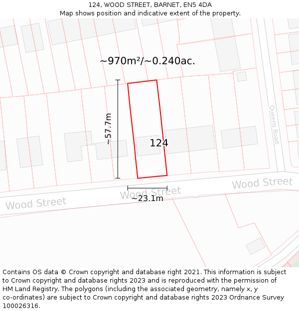124, WOOD STREET, BARNET, EN5 4DA: Plot and title map