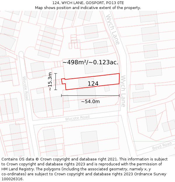 124, WYCH LANE, GOSPORT, PO13 0TE: Plot and title map