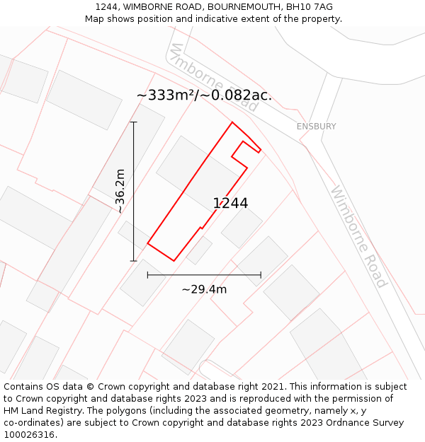 1244, WIMBORNE ROAD, BOURNEMOUTH, BH10 7AG: Plot and title map