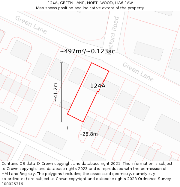 124A, GREEN LANE, NORTHWOOD, HA6 1AW: Plot and title map