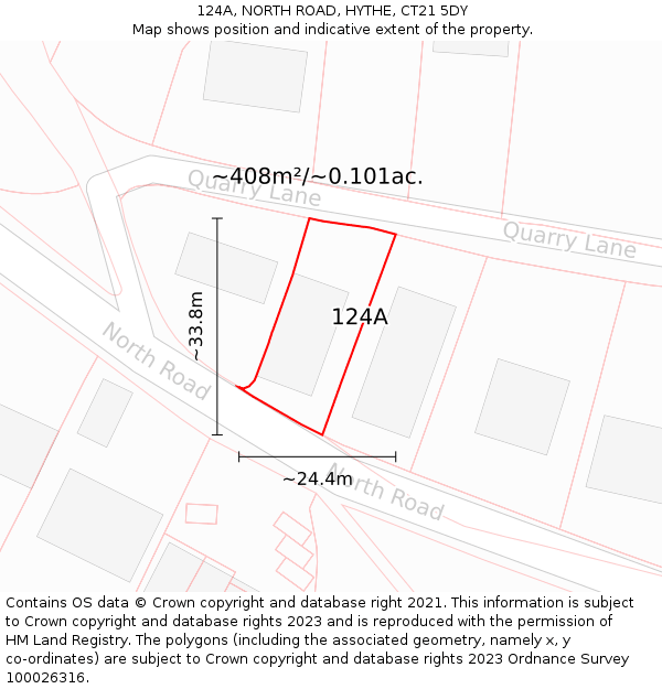 124A, NORTH ROAD, HYTHE, CT21 5DY: Plot and title map