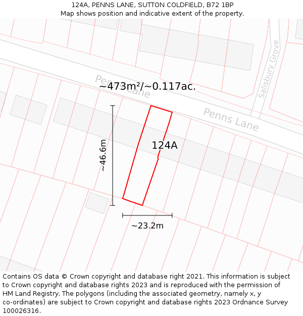 124A, PENNS LANE, SUTTON COLDFIELD, B72 1BP: Plot and title map