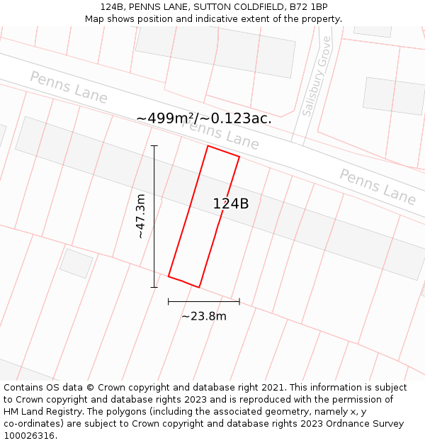 124B, PENNS LANE, SUTTON COLDFIELD, B72 1BP: Plot and title map