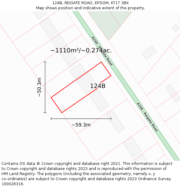 124B, REIGATE ROAD, EPSOM, KT17 3BX: Plot and title map