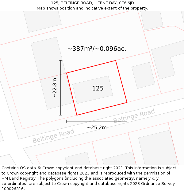 125, BELTINGE ROAD, HERNE BAY, CT6 6JD: Plot and title map