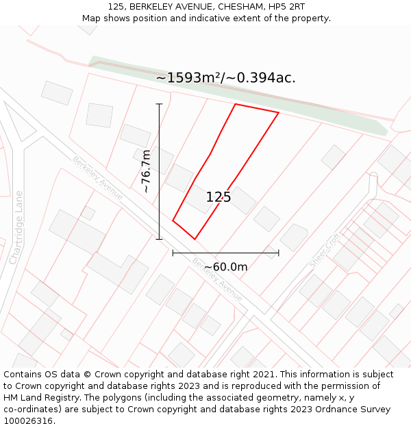 125, BERKELEY AVENUE, CHESHAM, HP5 2RT: Plot and title map