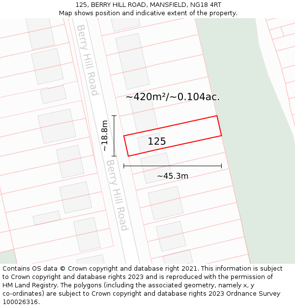 125, BERRY HILL ROAD, MANSFIELD, NG18 4RT: Plot and title map