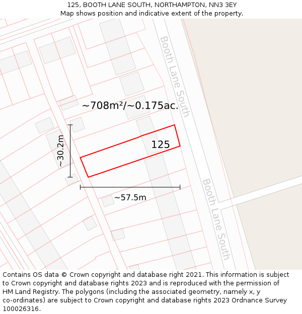 125, BOOTH LANE SOUTH, NORTHAMPTON, NN3 3EY: Plot and title map