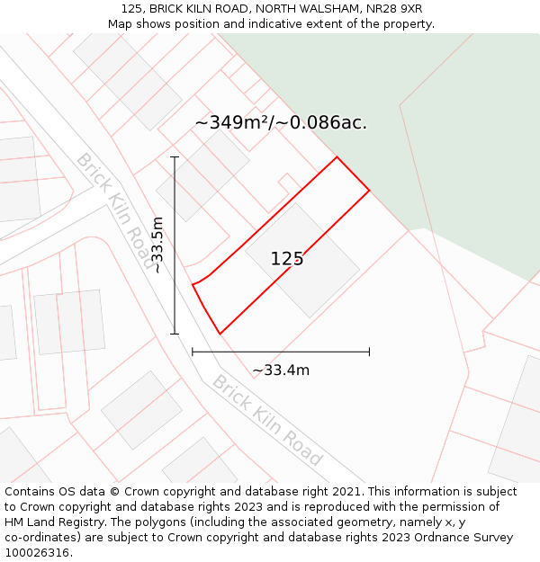 125, BRICK KILN ROAD, NORTH WALSHAM, NR28 9XR: Plot and title map