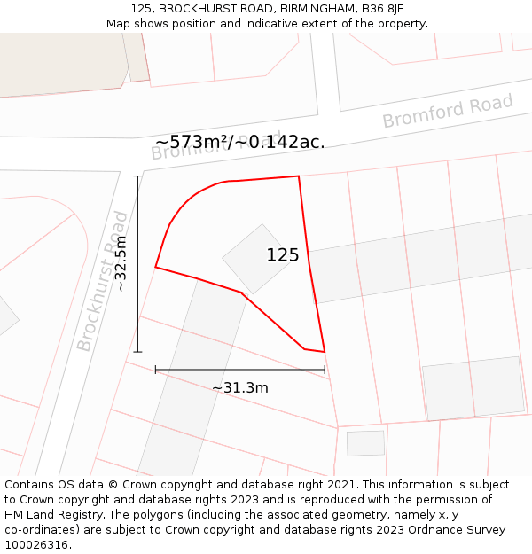 125, BROCKHURST ROAD, BIRMINGHAM, B36 8JE: Plot and title map