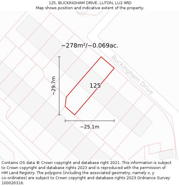 125, BUCKINGHAM DRIVE, LUTON, LU2 9RD: Plot and title map