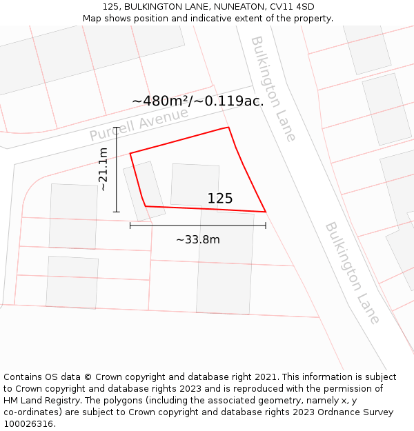 125, BULKINGTON LANE, NUNEATON, CV11 4SD: Plot and title map