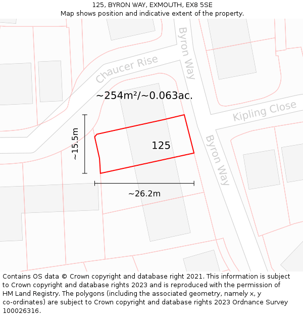 125, BYRON WAY, EXMOUTH, EX8 5SE: Plot and title map