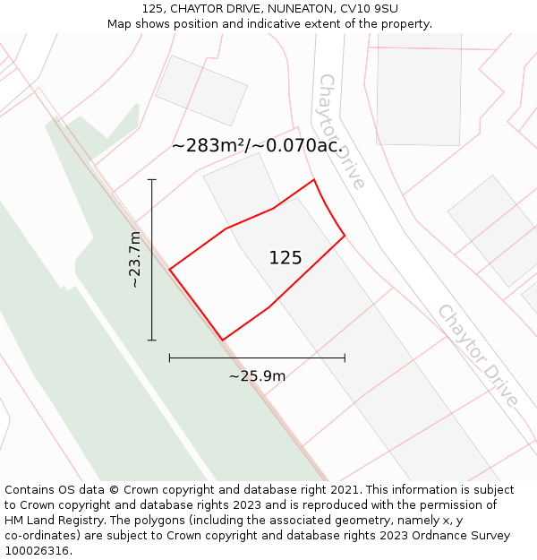 125, CHAYTOR DRIVE, NUNEATON, CV10 9SU: Plot and title map