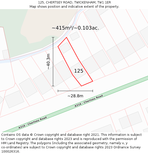 125, CHERTSEY ROAD, TWICKENHAM, TW1 1ER: Plot and title map