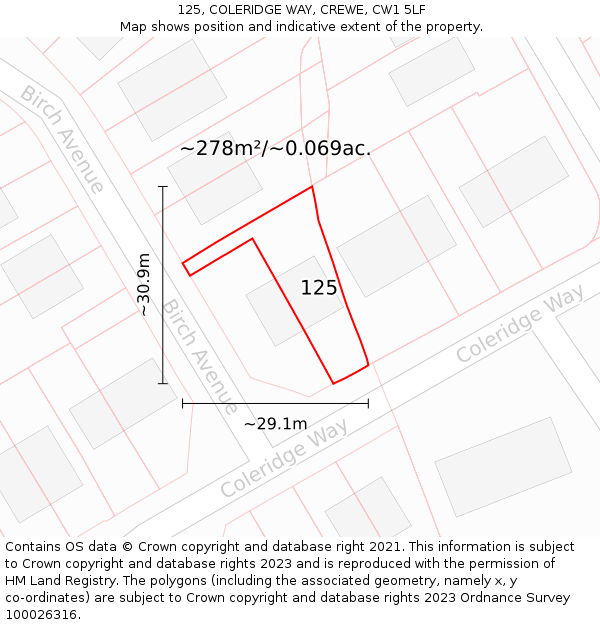 125, COLERIDGE WAY, CREWE, CW1 5LF: Plot and title map