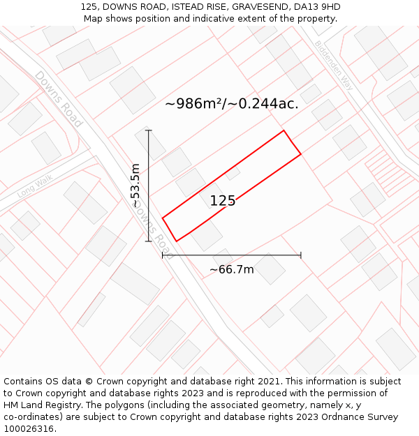 125, DOWNS ROAD, ISTEAD RISE, GRAVESEND, DA13 9HD: Plot and title map