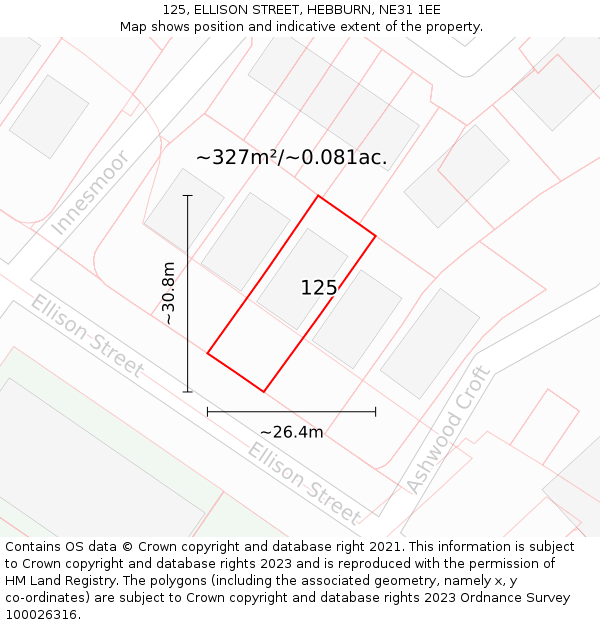 125, ELLISON STREET, HEBBURN, NE31 1EE: Plot and title map
