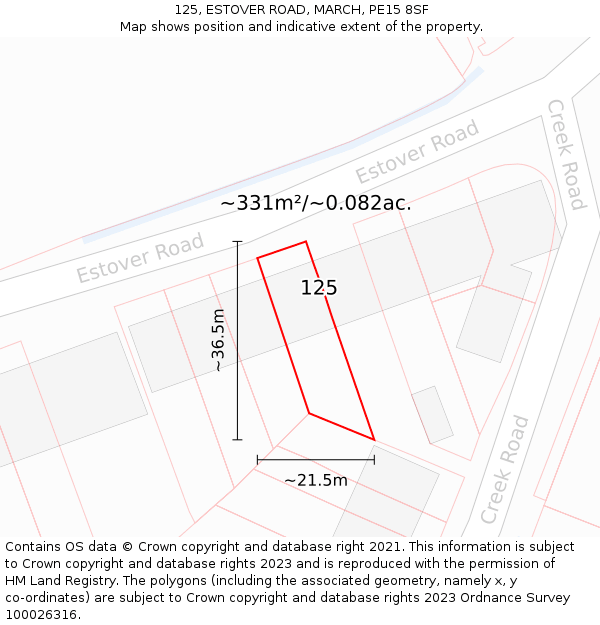 125, ESTOVER ROAD, MARCH, PE15 8SF: Plot and title map