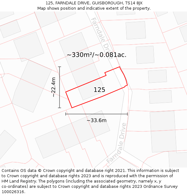 125, FARNDALE DRIVE, GUISBOROUGH, TS14 8JX: Plot and title map