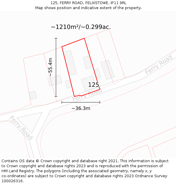 125, FERRY ROAD, FELIXSTOWE, IP11 9RL: Plot and title map