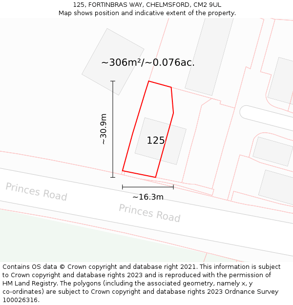 125, FORTINBRAS WAY, CHELMSFORD, CM2 9UL: Plot and title map