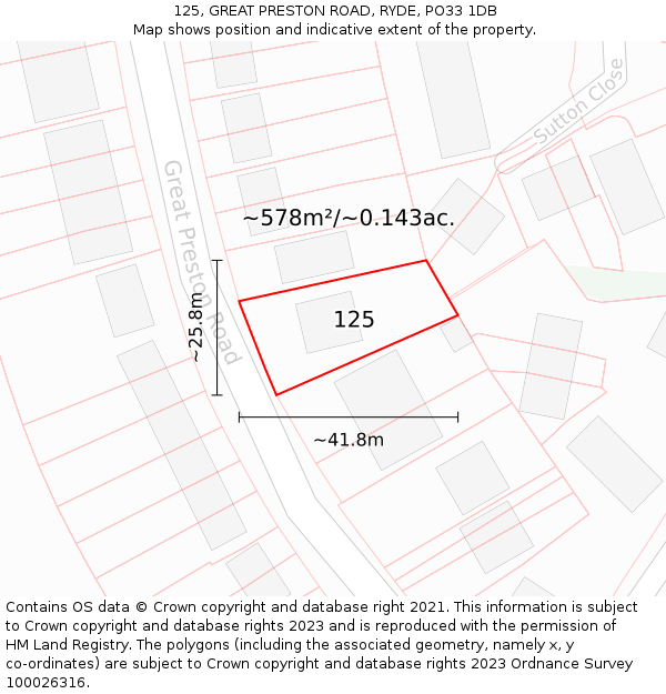 125, GREAT PRESTON ROAD, RYDE, PO33 1DB: Plot and title map