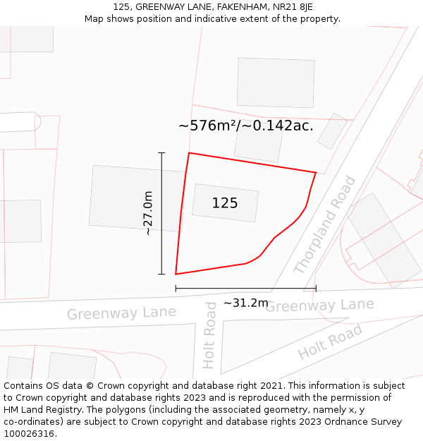 125, GREENWAY LANE, FAKENHAM, NR21 8JE: Plot and title map