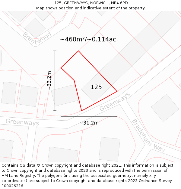 125, GREENWAYS, NORWICH, NR4 6PD: Plot and title map
