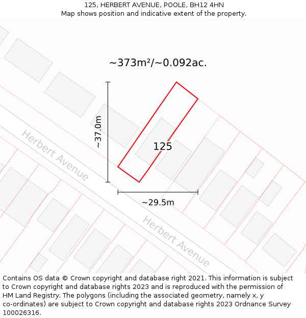 125, HERBERT AVENUE, POOLE, BH12 4HN: Plot and title map