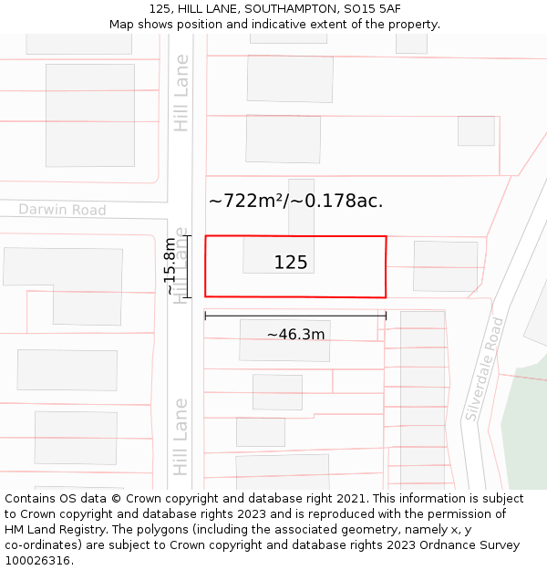 125, HILL LANE, SOUTHAMPTON, SO15 5AF: Plot and title map